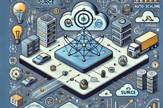 DALL·E 2024-06-21 18.35.57 - A smart square illustration showing predictive analytics for bandwidth surge management in e-commerce. Include elements such as real-time traffic moni