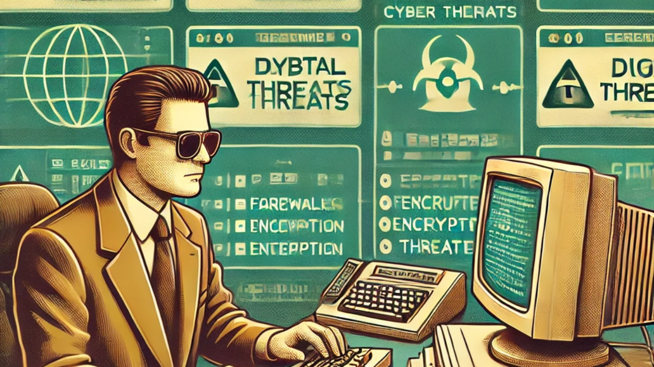 DALL·E 2024-06-25 15.36.39 - 1990s style illustration showing a government IT professional defending against cyber threats. The scene features an office setting with a government