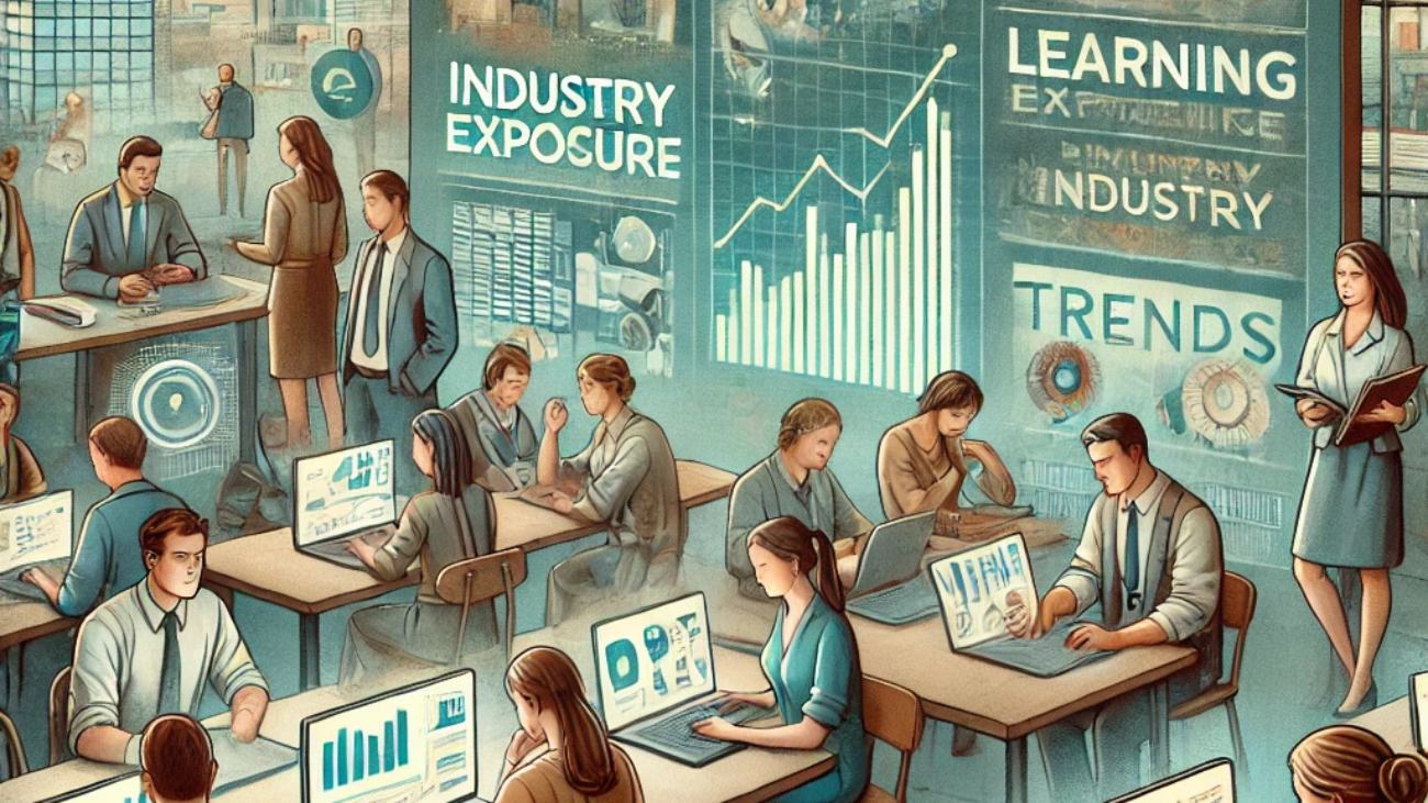 DALL·E 2024-06-25 15.51.46 - Illustration depicting the opportunity costs faced by workers, including limited industry exposure and learning from trends. The scene shows a diverse