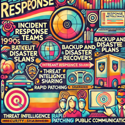 DALL·E 2024-06-26 12.22.59 - A 1990s themed illustration depicting response methodologies for digital infrastructure challenges. The image includes elements such as incident respo