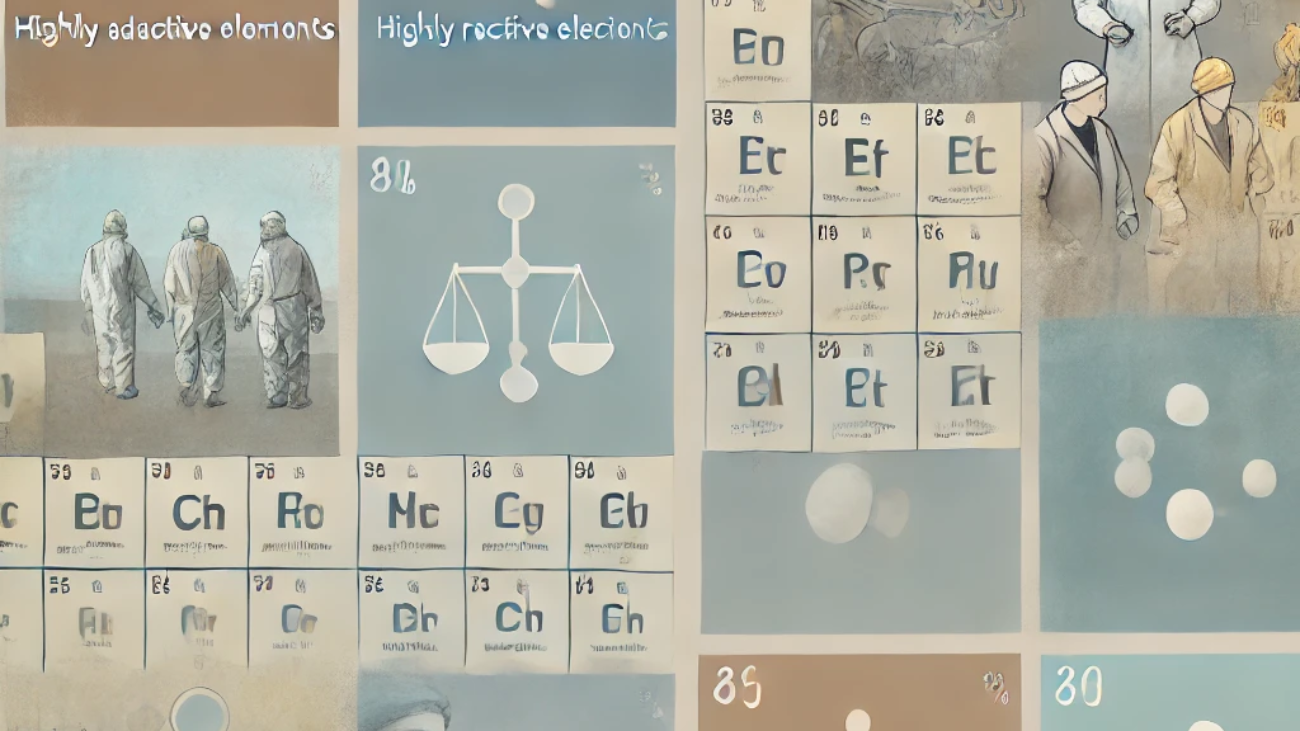 DALL·E 2024-06-26 16.03.55 - A square image illustrating the parallels between labor and chemistry in muted colors and a softer, less loud style. On one side, depict various eleme