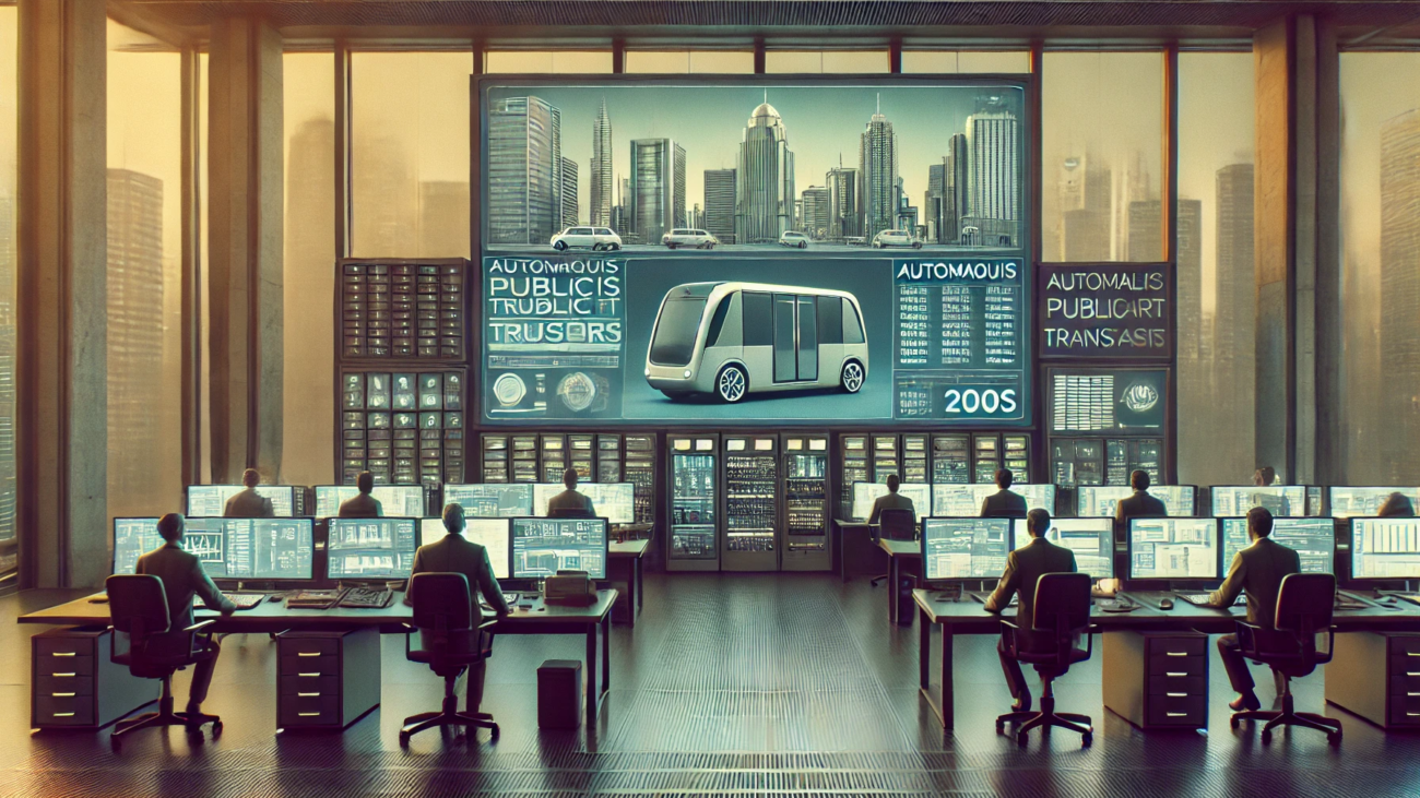 DALL·E 2024-06-29 09.12.24 - A modern control room from the 2000s with muted colors, managing an autonomous public transport system. Engineers, security professionals, and mainten