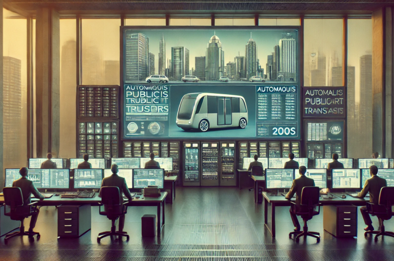 DALL·E 2024-06-29 09.12.24 - A modern control room from the 2000s with muted colors, managing an autonomous public transport system. Engineers, security professionals, and mainten