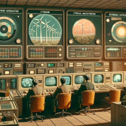 DALL·E 2024-07-03 10.21.52 - A 1970s-themed wide realistic image with muted colors depicting the management of digital resources with renewable energy generation, storage, and dis