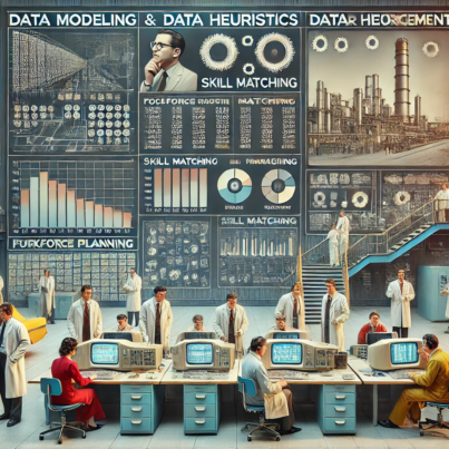 DALL·E 2024-07-03 15.51.36 - A 1970s-themed wide image depicting the concept of data modeling and data heuristics applied to labor management in large-scale industries. The image