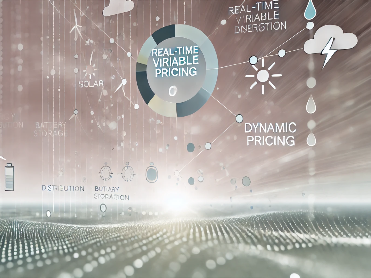 DALL·E 2024-07-04 15.21.38 - A wide-angled abstract image representing the automation of real-time variable pricing for renewable energy distribution. The scene uses muted colors