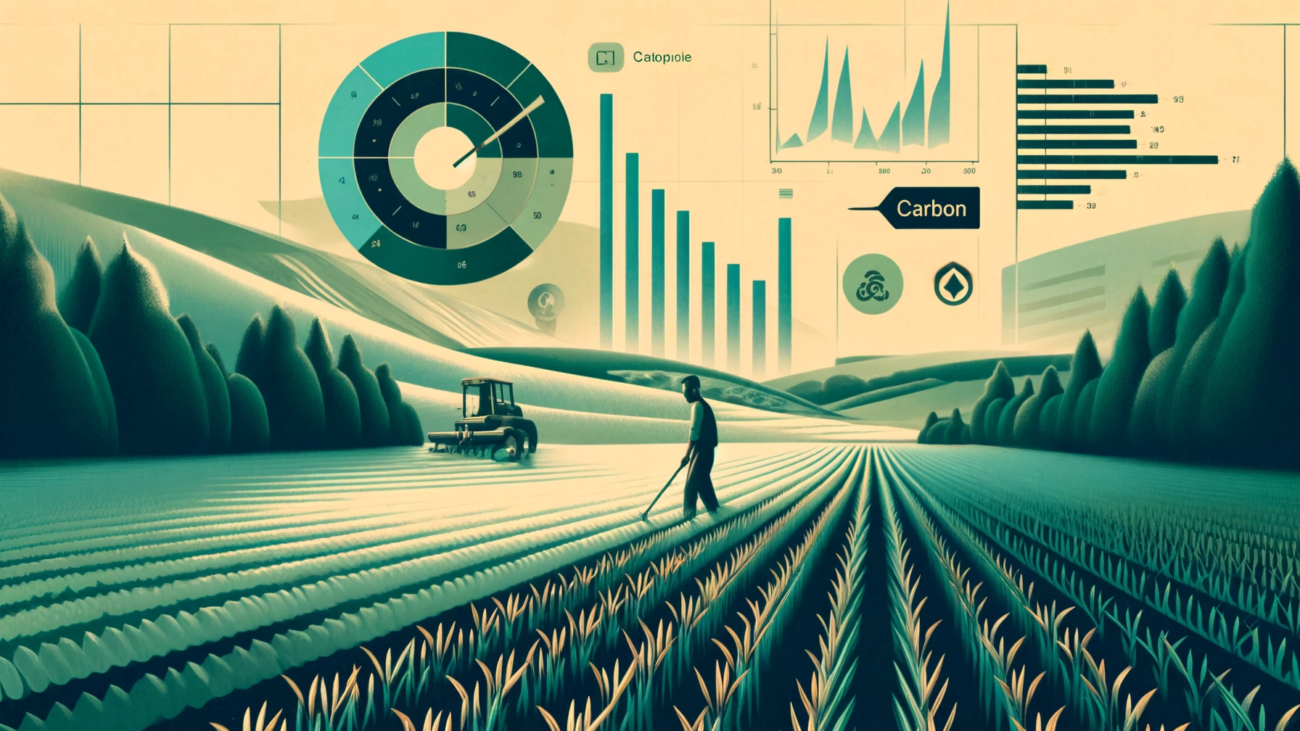 DALL·E 2024-07-06 11.55.22 - A 1980s style realistic abstract image depicting the concept of carbon farming. The scene shows a farmer implementing carbon farming practices such as