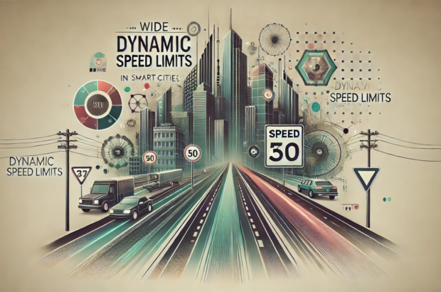 DALL·E 2024-07-06 18.08.20 - A wide, realistic abstract image with muted colors, inspired by the 1980s, representing the concept of dynamic speed limits in smart cities. The image