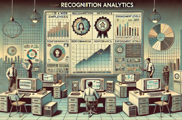 DALL·E 2024-07-06 18.41.58 - Create a wide 1980s themed image with muted colors and realistic elements, illustrating the concept of recognition analytics. The scene should depict