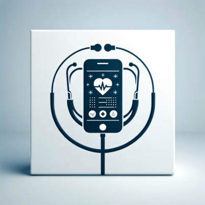 DALL·E 2024-05-13 11.15.55 - Minimal square illustration of a digital healthcare concept, centered on a modern stethoscope connected to a smartphone displaying health analytics. T